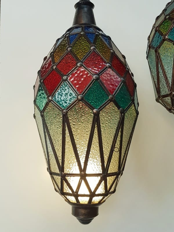 Balinese Frosted Coloured Light - 60x25cm - CPL5- glass and brass handcrafted in Bali will not rust. They have a large door on the side for easy access.