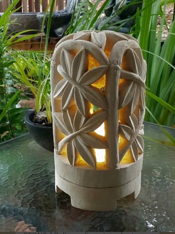 Balinese LIMESTONE LANTERN - BAMBOO DOME 35x20cm. CPS14B Lanterns are great for the interiors or outdoors, can be powered or candlelight.