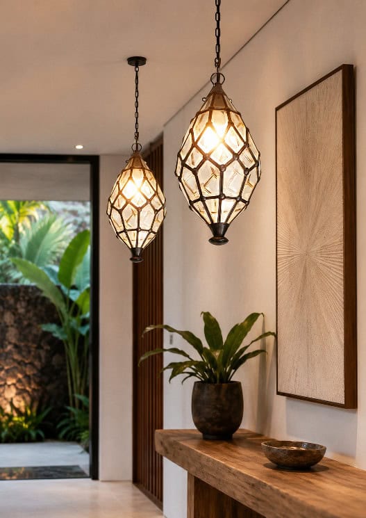 Bevelled light CPL10- from CasaPandan. A beautiful pendant light in the shape of a teardrop handcrafted by a Balinese craftsman in glass and brass.