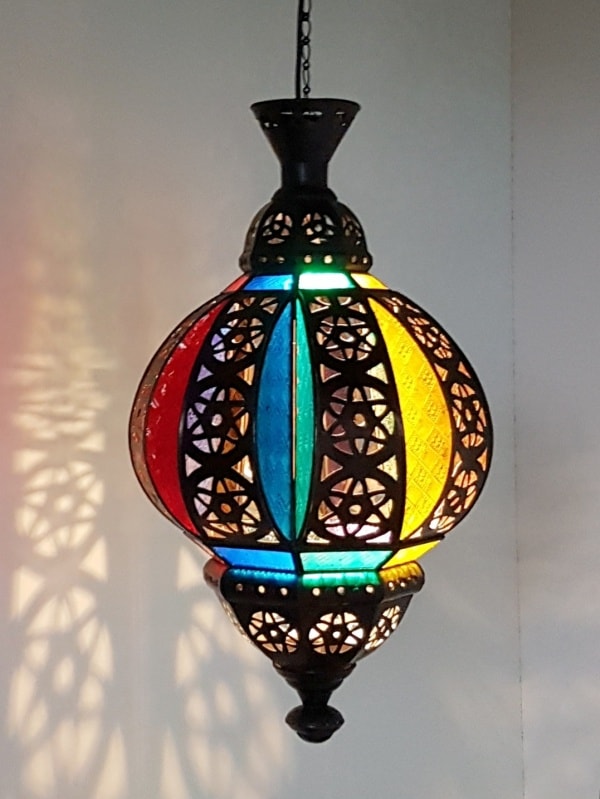 MOROCCAN light - cutout brass 50x28cm - glass and brass handcrafted in Bali will not rust - a large door on the side for access.