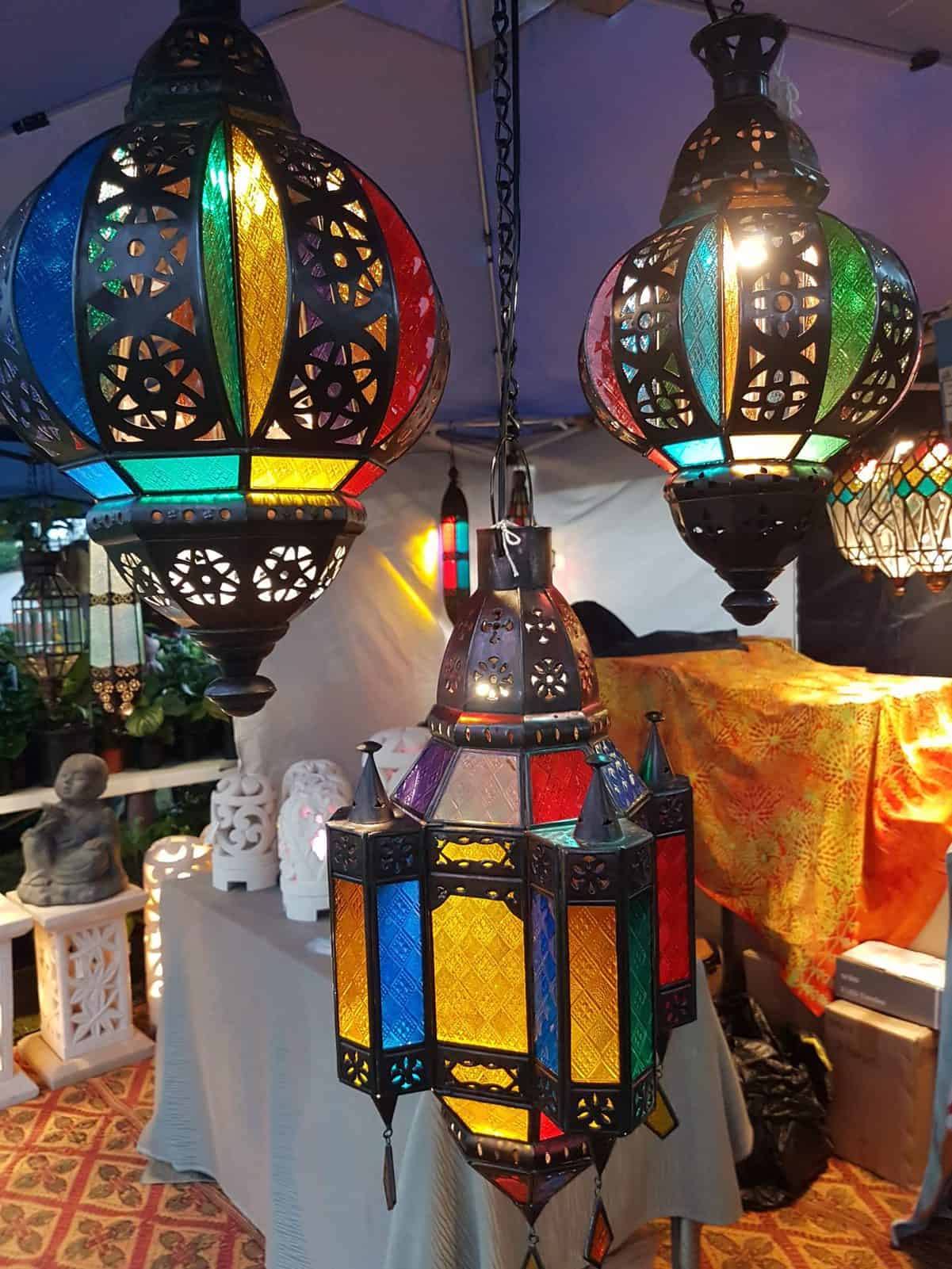 Moroccan style Light or Lantern-COLOURFUL - Glass and Brass- handcrafted in Bali will not rust. Each light has a large door on the side for access.