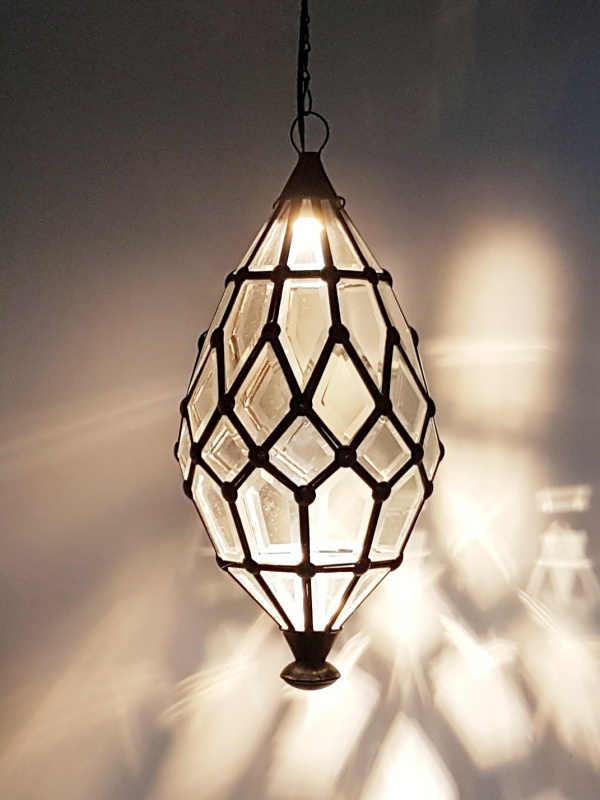 Pendant Light - Bevelled -45x20cm CPL10 - Glass and Brass handcrafted in Bali will not rust - a large door on the side for access.