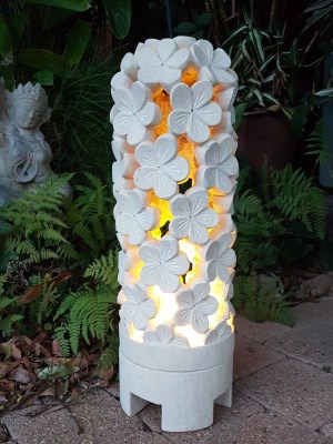 Limestone lantern FRANGIPANI- 60x20cm CPS16c - These lanterns are great for interior or outdoor spaces, can be powered or candlelight.