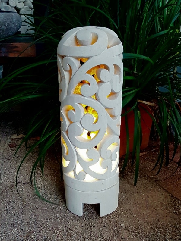 Limestone lantern SCROLL- 60x20cm CPS17c - These lanterns are great for interior or outdoor spaces, can be powered or candlelight.