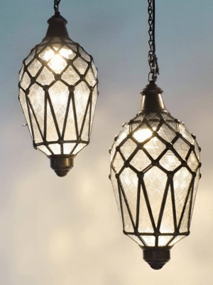 Balinese light 40cm CPL13 - Frosted glass and brass light or lantern handcrafted in Bali. It will not rust - a large door on the side for access.