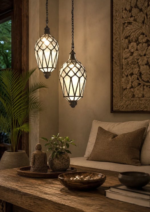 Light up your space with this stunning Balinese light 40cm CPL13 from CasaPandan. Easy access for bulbs or candles with the door on the side.