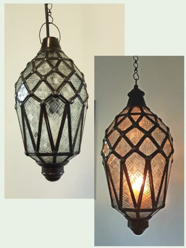 Balinese light or lantern Frosted -40x20cm- CPL13 glass and brass handcrafted in Bali will not rust - a large door on the side for access.