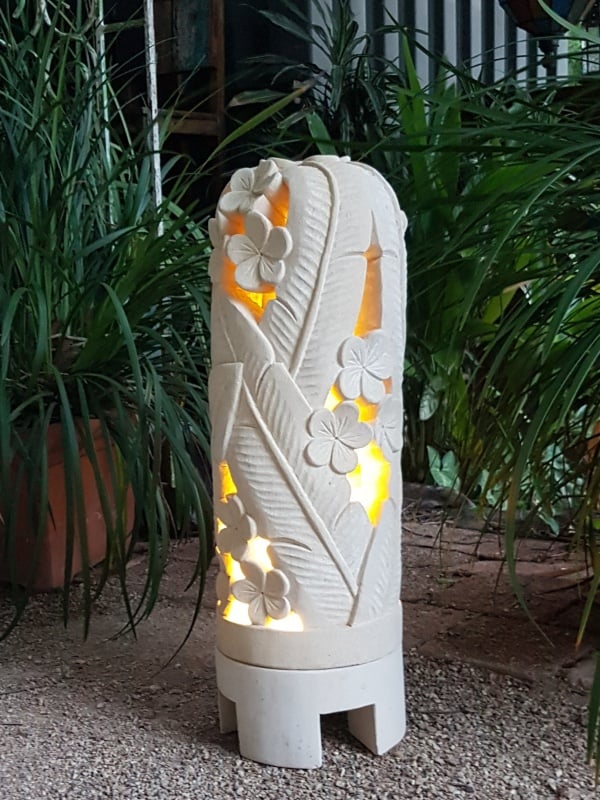 Limestone lantern LEAF- 60x20cm CPS15c - These lanterns are great for interior or outdoor spaces, can be powered or candlelight.