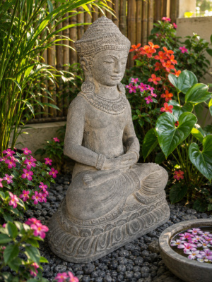 Peaceful Buddha (40cm) from CasaPandan. This beautifully detailed Buddha from Bali is seated with legs crossed on a plinth.