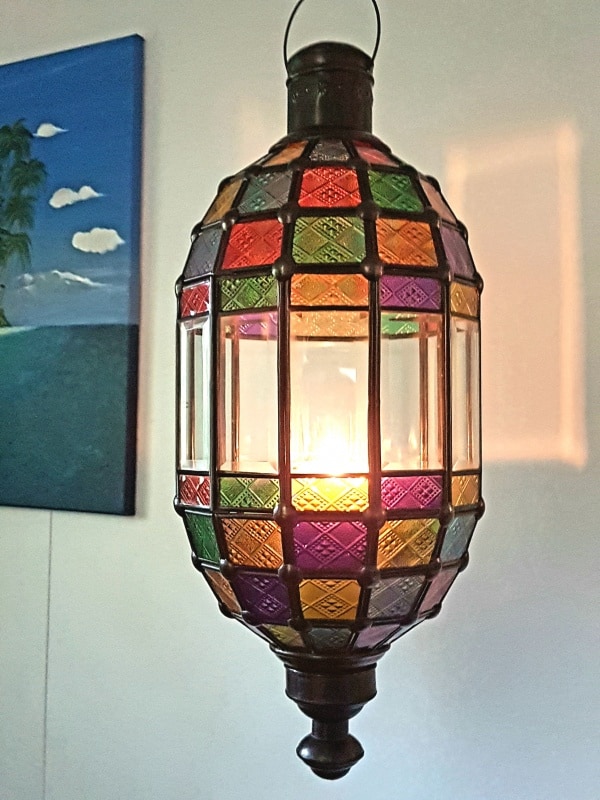 Balinese Coloured Bevelled Light -12 PANELS - Glass and Brass handcrafted in Bali will not rust - a large door on the side for access.