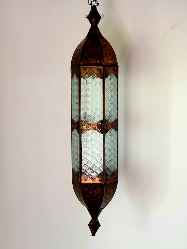 Moroccan Long Light - 75x15cm- CPL3 - glass and brass will not rust. Handcrafted in Bali, each light has a large door on the side for access.