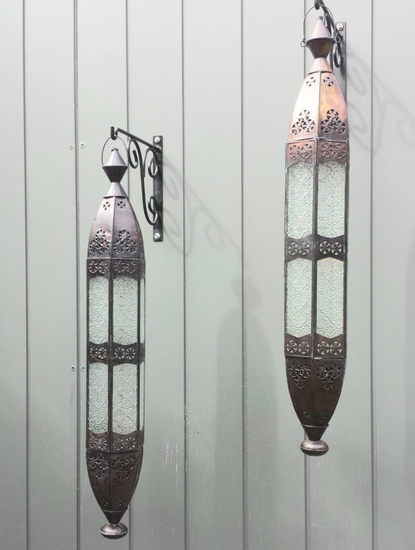 Moroccan Long Lights CPL3 - 90x12cm Glass and brass will not rust. Handcrafted in Bali, each light has a large door on the side for access.
