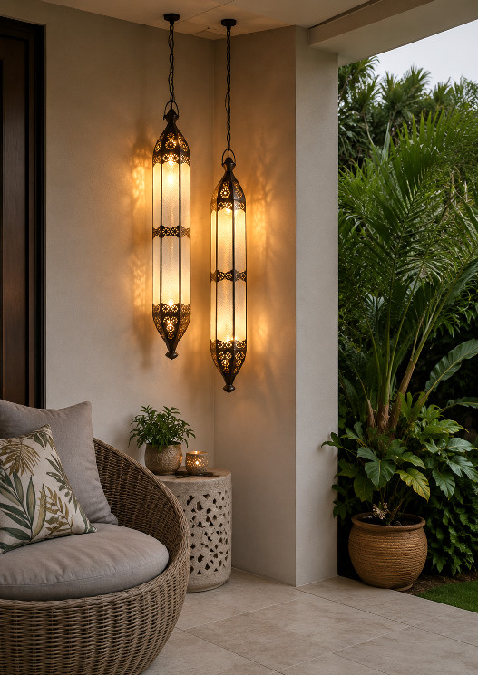 Create a warm and inviting ambience with the Moroccan style Long Light from CasaPandan. Made by skilled Balinese artisans for indoor and outdoor spaces.