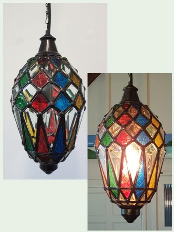 Pendant Lights - Bevelled and Colour -45x20cm- CPL12 glass and brass handcrafted in Bali will not rust - with a large door on the side for access.