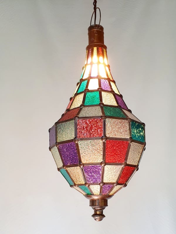 Coloured Light - Glass and Brass- 60x25cm - handcrafted in Bali will not rust. Each light has a large door on the side for access.