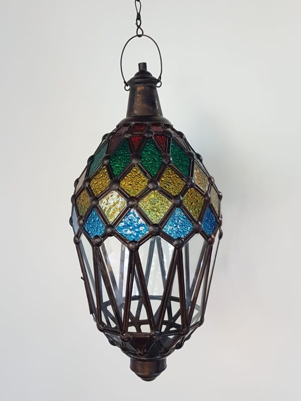 Balinese Coloured Light or Lantern 45x20cm - CPL4a handcrafted glass and brass will not rust - a large door on the side for easy access.