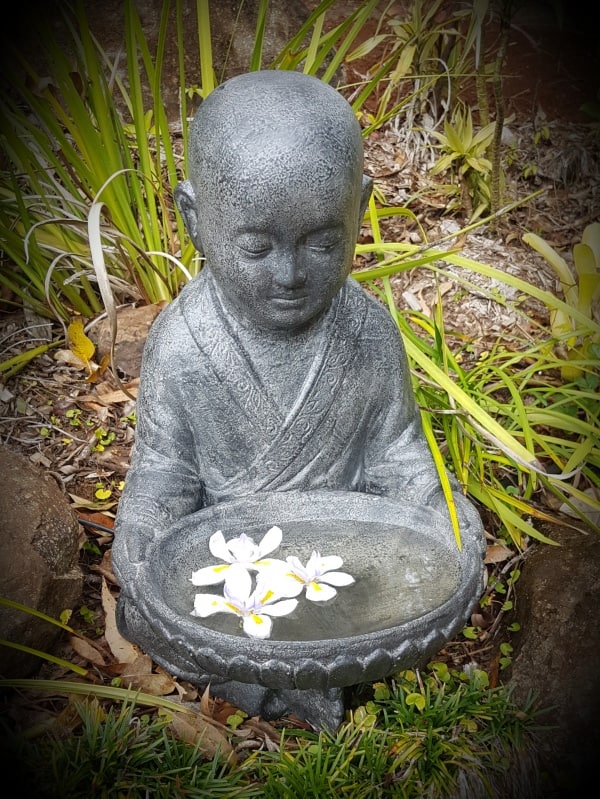 Buddha Water Statue - 50x35cm CPS44  great for smaller gardens, apartment patio and decks.  Fibre cement Statues are lightweight for interiors and outdoor design.