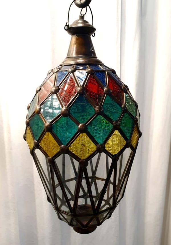 Balinese Coloured Light or Lantern 45x20cm - CPL4a handcrafted glass and brass will not rust - a large door on the side for easy access.