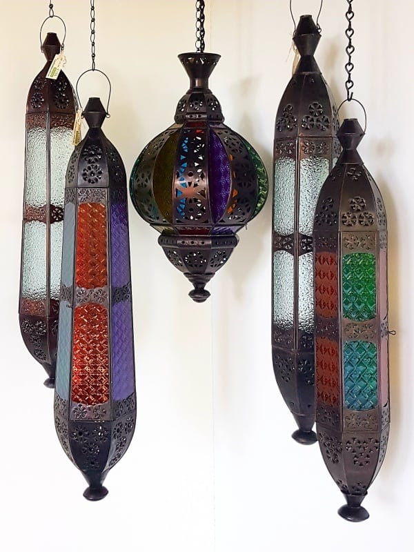 Moroccan Long Lights - Glass and brass will not rust. Handcrafted in Bali, each light has a large door on the side for access.