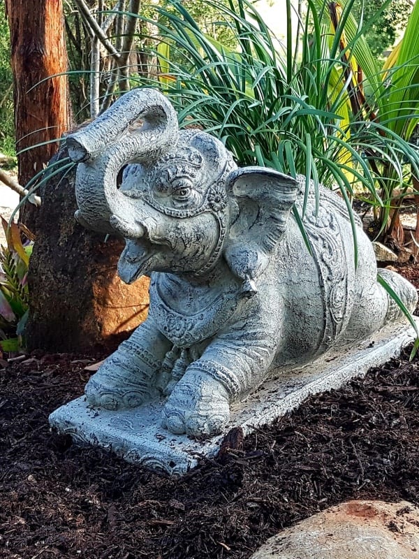 Elephant statue 75x65x35cm CPS42 -trunk raised in a gesture of good luck and fortune, this beautiful large elephant welcomes all that is good into your home or garden.