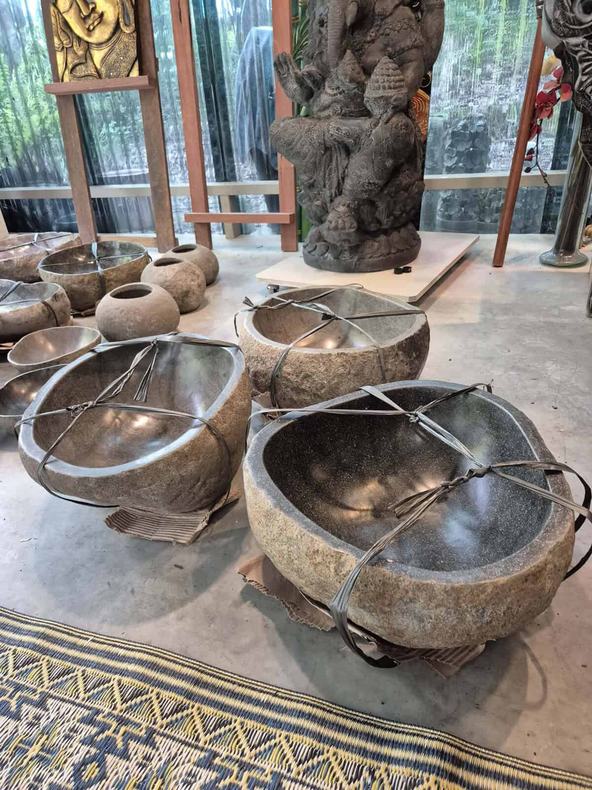 Stone BIRDBATH 48cm CPS57 or Water Feature handcrafted in Bali . Attract the birds to your garden for them to drink and bath in.