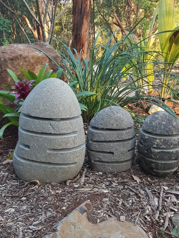 Stone garden light approx.45x30 or 30x18cm. Slotted Stone lights have a hole in the bottom as access for you to add power for your garden.