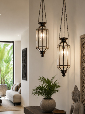 Balinese light - Bevelled GLASS PANELS 55x20cm - CPL16a - from CasaPandan. Handcrafted in Bali with rust-proof solid brass and bevelled glass panels
