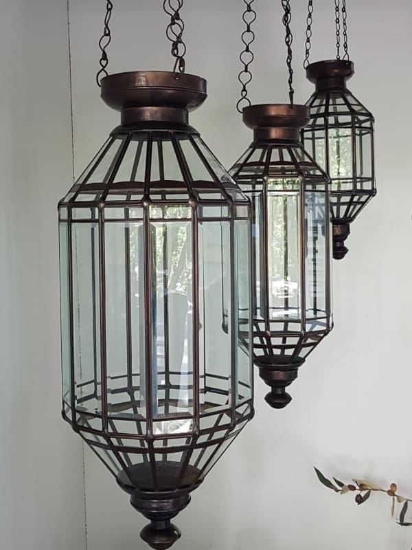 Balinese lights - Bevelled GLASS PANELS -handcrafted in Bali will not rust. Each light has a large door on the side for easy access.
