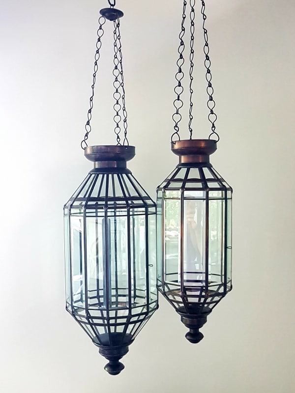 Balinese lights – Bevelled GLASS – 55cm & 70cmhandcrafted in Bali will not rust. Each light has a large door on the side for easy access.