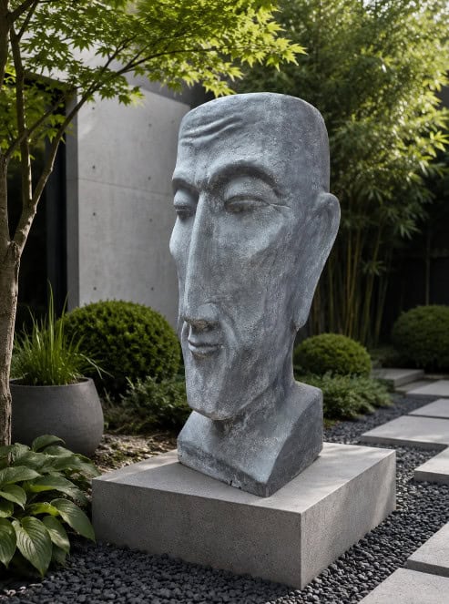 Tall Buddha Head Planter- 100cm from CasaPandan -made from (GRC) a stone composite material. Sturdy in the garden but able to be moved by two people.