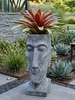 Tall Buddha Head Planter- 100cm from CasaPandan -made from (GRC) a stone composite material. Sturdy in the garden but able to be moved by two people.