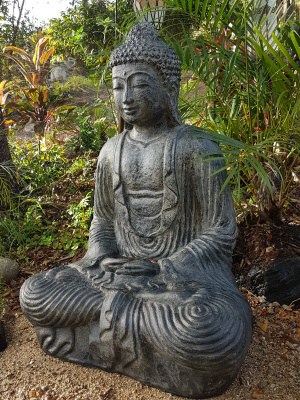 Buddha Statue - 100x70x50cm - made from (GRC) a stone composite material. Sturdy in the garden and able to be moved by two people.