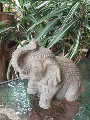 Elephant statue 23x17x20cm CPS 12 - trunk raised in a gesture of good luck and fortune, welcomes all that is good into your garden.