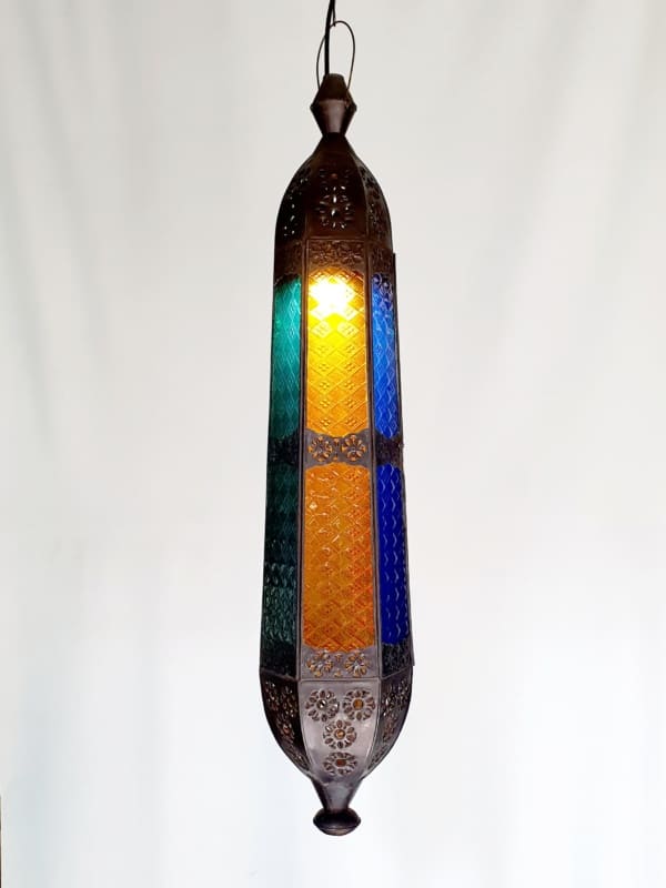 Balinese Long Coloured Light CPL34 - 80x15cm - glass and brass, will not rust. Each light has a large door on the side for access.
