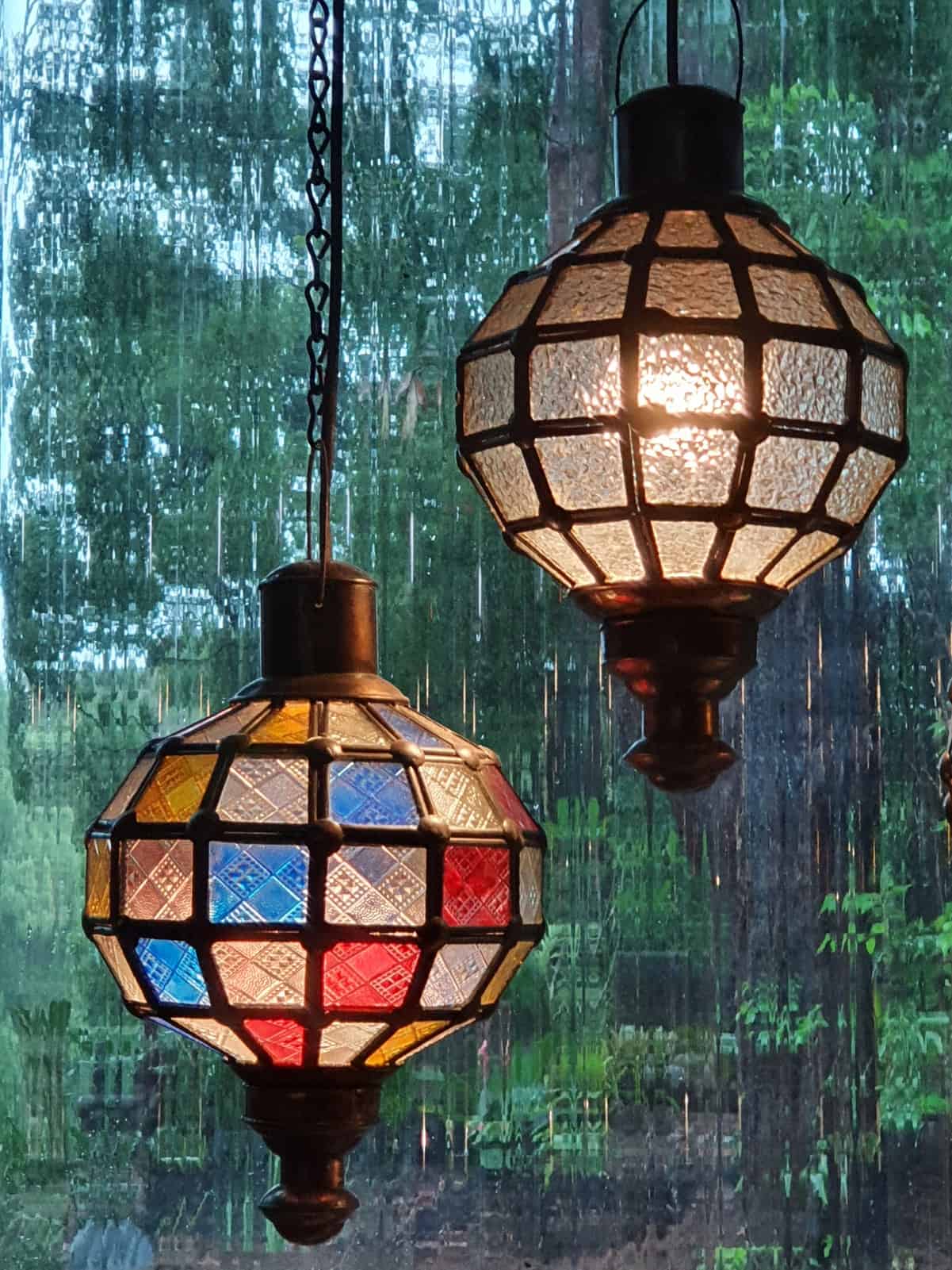 Round Cafe Lights - Glass and Brass- 30x20cm - handcrafted in Bali will not rust. Each light has a large door on the side for access.