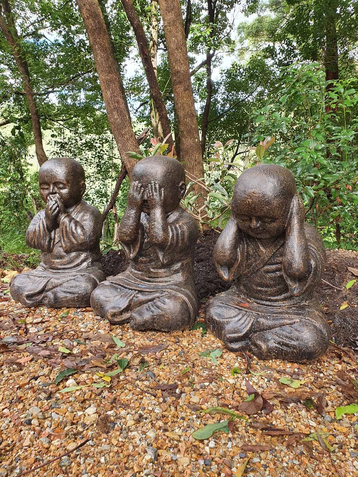 Choice of three available- see no evil, hear no evil, speak no evil statues.