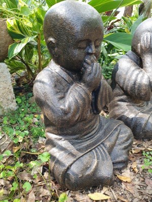 Speak No Evil Buddha 60x37x30cm - made from a stone composite material. Three available - see no evil, hear no evil, speak no evil statues.