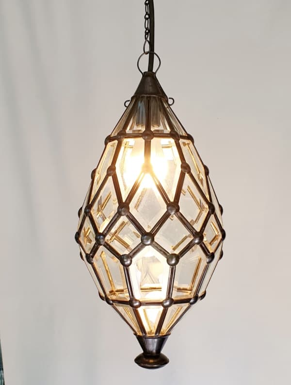 Pendant Light - Bevelled -45x20cm CPL10 - Glass and Brass handcrafted in Bali will not rust - a large door on the side for access.