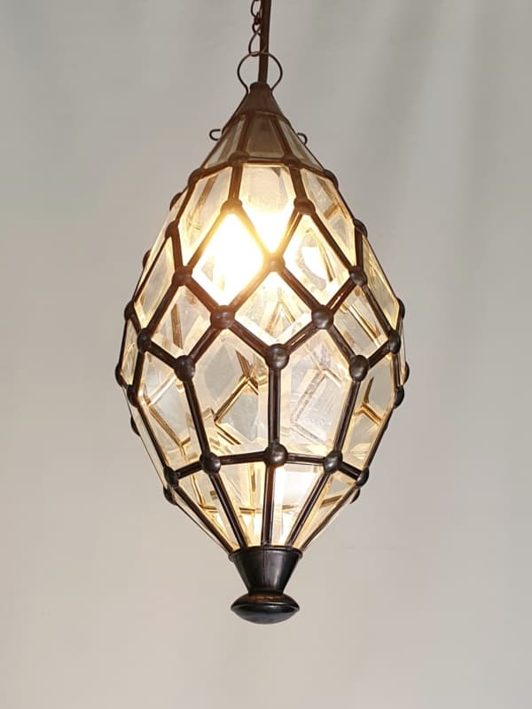 Pendant Light - Bevelled -45x20cm CPL10 - Glass and Brass handcrafted in Bali will not rust - a large door on the side for access.