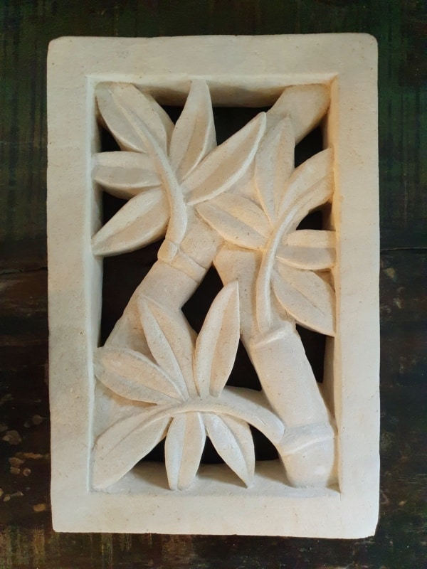 Balinese stone tile 30x20cm - Bamboo design CPS120 is hand carved from solid Balinese limestone. Stunning in your garden or home. 
