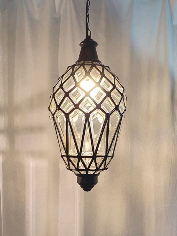Bali bevelled light -45x20cm CPL11a - Powered or Candle, Glass and Brass will not rust - a large door on the side for access.