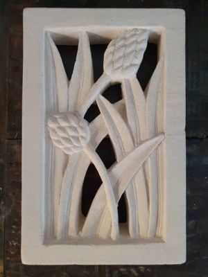 Balinese stone panel 30x20cm - Rice design CPS121 is hand carved from solid Balinese limestone. Stunning in your garden or home. 