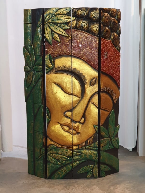Folding Buddha panel 100x60cm CPW13 - hand carved by the creative Balinese. Create a peaceful Balinese theme in your home.