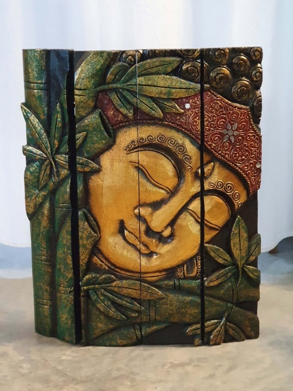 Buddha table panel 50x40cm CPW9 - hand carved by the creative Balinese. So versatile, sit on a table, shelf or hang on a wall!
