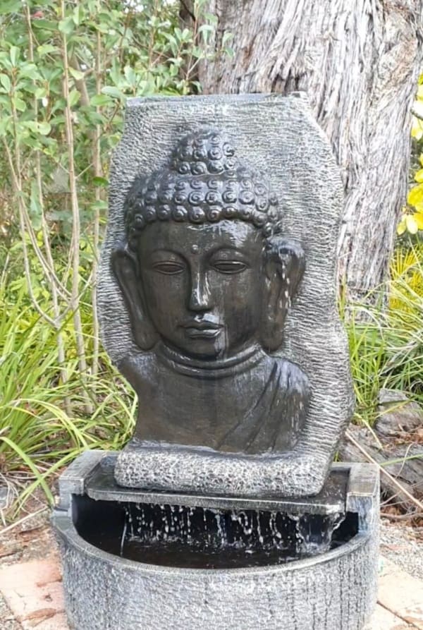 Round Buddha fountain CPS177 showcases a calming Buddha image. Measuring 145cm high, it will make a statement with water flowing over it.