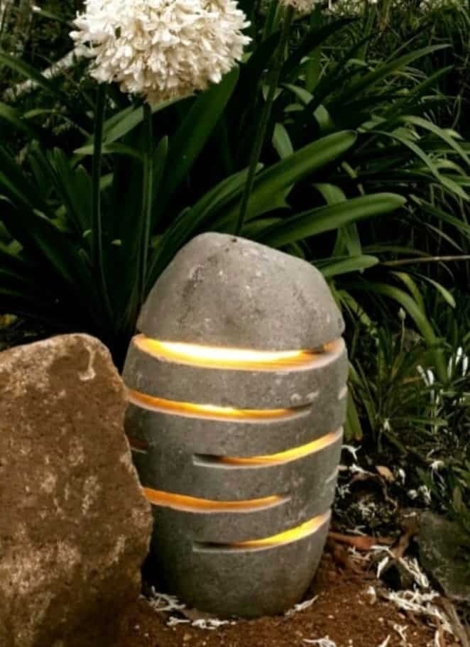 Slotted Stone garden light from CasaPandan - approx.45x30cm. River rock lights have a hole in the bottom as access for you to add power for your garden.