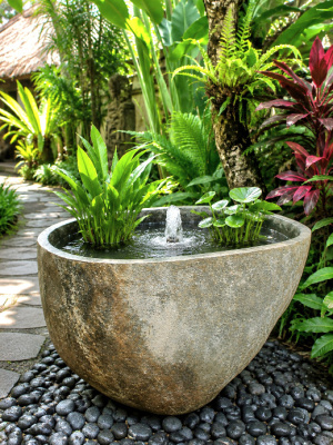 Stone Water Bowl 50cm from CasaPandan handcrafted in Bali for your outdoor design. Water feature with a fountain or a bath for the birds.