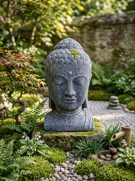 Small Buddha Head Statue - 40cm CPS106 GREY from CasaPandan will help to reduce stress and anxiety. It is a symbol of peace and enlightenment in Buddhism.