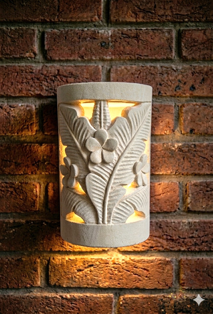 Bali Stone Wall Light - CPS19 - 30x20cm from CasaPandan is handcrafted from high-quality Balinese limestone. Perfect for both indoor and outdoor settings.