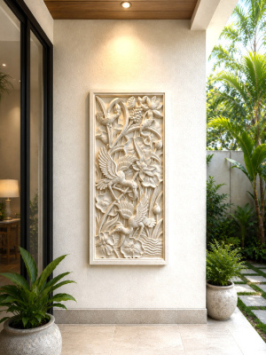Elevate your space with the Bird & Lotus wall panel 100cm - CPD303 from CasaPandan. Handcrafted from durable moulded cement, it's perfect for all spaces.